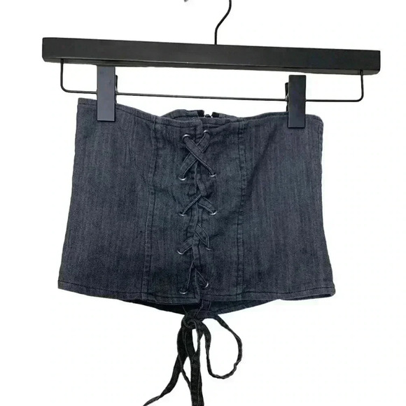 My Style Mode denim look tube top with front opening and  a zipper at the back - Picture 1 of 5